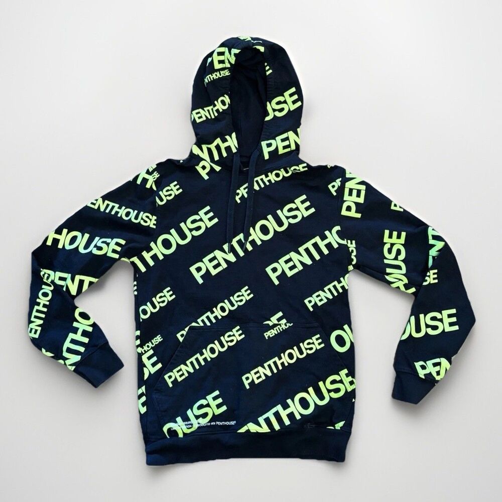Reason x Penthouse Hoodie Small Black Neon Green All Over Print Limited Edition